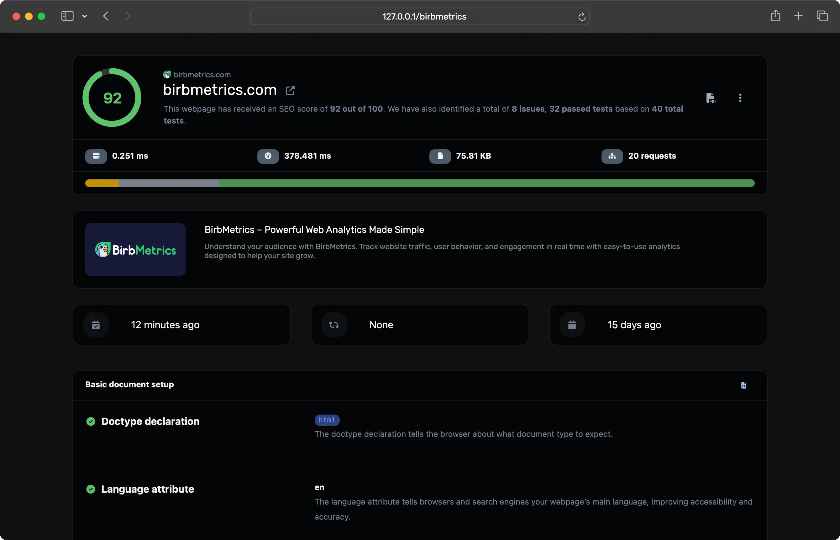 Screenshot of the app dashboard